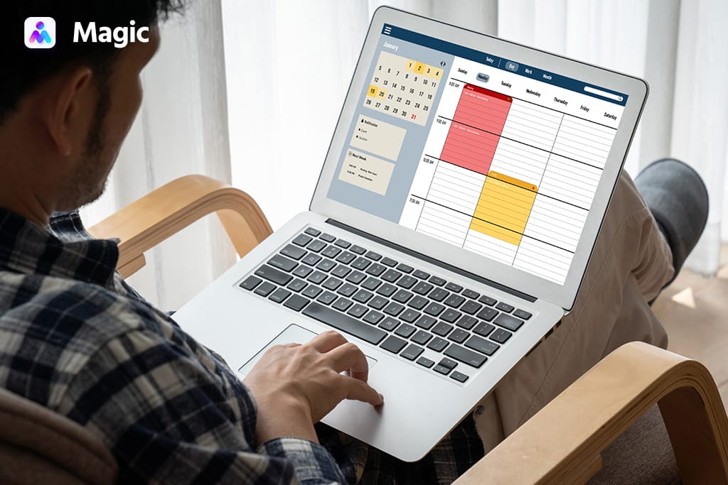 a business owner scheduling tasks for his remote workforce